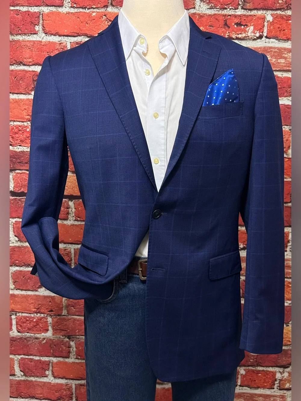 BROOKS BROTHERS MENS BLAZER SZ 40L BLUE WINDOWPANE LONG REGENT FIT EXPLORER COAT